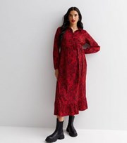 New Look Maternity Red Abstract Print Long Sleeve Midi Shirt Dress